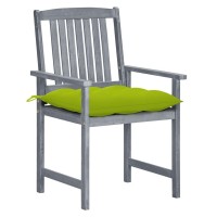 Vidaxl 2 Pcs Solid Acacia Wood Patio Chairs With Cushions - Sturdy Outdoor Seating Furniture With Gray Finish And Green Cushions - For Patio, Garden, Balcony