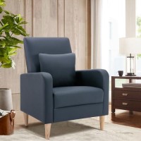 Colamy Modern Upholstered Accent Chair Armchair With Pillow, Pu Leather Reading Living Room Side Chair,Single Sofa With Lounge Seat And Wood Legs, L-Blue