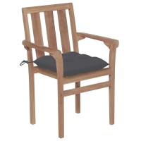 Vidaxl Stackable Patio Chairs Set With Cushions - Solid Teak Wood, Timeless Design For Versatile Outdoor Use, Easy Storage, Comfort Assured, Assembly Required.