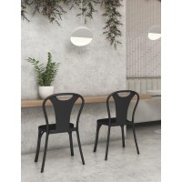 Econosillas Bistrot Model | Set Of 4 Multi-Purpose Stackable Plastic Chairs Ideal For Restaurants, Cafes, Offices, Etc | High Strength Polypropylene With Uv Protection | Black