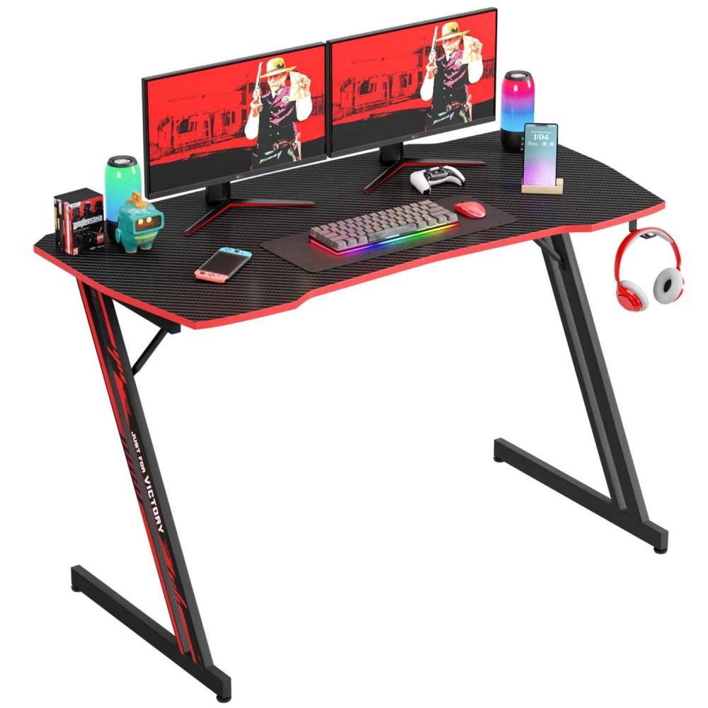 Paylesshere 47 Inch Modern Zshaped Gaming Desk Computer Desk For Home Office With Headphone Hook Sturdy Workstation Table Wit