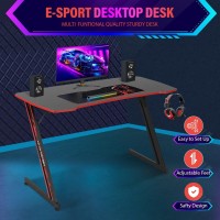 Paylesshere 47 Inch Modern Zshaped Gaming Desk Computer Desk For Home Office With Headphone Hook Sturdy Workstation Table Wit