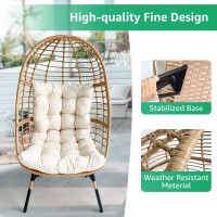 Meluvici Egg Chair Outdoor Indoor Single Size Rattan Wicker Patio Basket Chair With 330Lbs Egg Lounger Chairs With Stand For P