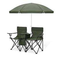 Magshion Double Camping Chair With Umbrella And Cooler For Adults Heavy-Duty Folding Chair, Dark Green