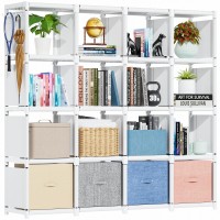 Mavivegue Book Shelf 16 Cube Storage Organizer Metal Cube Bookshelf Diy Bookcase Tall Book Case For Bedroom Living Room Of