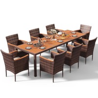 Devoko Outdoor Patio Dining Sets 9 Pieces Wicker Outdoor Dining Table And Chairs Set With Acacia Wood Table Top And Widened Armr