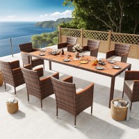 Devoko Outdoor Patio Dining Sets 9 Pieces Wicker Outdoor Dining Table And Chairs Set With Acacia Wood Table Top And Widened Armr