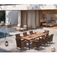 Devoko Outdoor Patio Dining Sets 9 Pieces Wicker Outdoor Dining Table And Chairs Set With Acacia Wood Table Top And Widened Armr