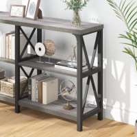 IBF Farmhouse Rustic Sofa Table, Modern Metal Wood 3 Tier Entryway Table, Industrial Console Table with Storage Shelves, Foyer Hallway Couch Table Behind Sofa for Living Room Bedroom, Grey Oak, 47 in