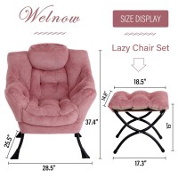 Welnow Lazy Chair With Ottoman Modern Lounge Accent Chair With Armrests And A Side Pocket Leisure Sofa Chair Set Reading Chai