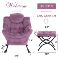 Welnow Lazy Chair With Ottoman Modern Lounge Accent Chair With Armrests And A Side Pocket Leisure Sofa Chair Set Reading Chai