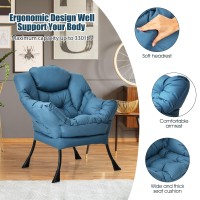 Gorelax Modern Lazy Chair, Upholstered Lounge Accent Chair, Single Leisure Sofa Chair With Armrests & Side Pocket, Comfy Reading Chair For Bedroom, Living Room, Dorm Room (Navy)