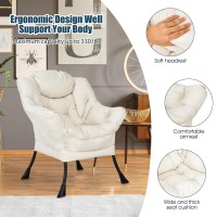 Gorelax Modern Lazy Chair, Upholstered Lounge Accent Chair, Single Leisure Sofa Chair With Armrests & Side Pocket, Comfy Reading Chair For Bedroom, Living Room, Dorm Room (Beige)