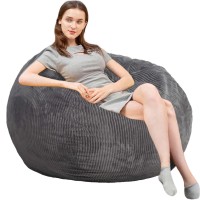 Bean Bag Chairs With Faux Rabbit Fur Cover 4 Ft Giant Memory Foam Bean Bag Chairs For Adultsteens With Filling Ultra Soft Faux