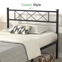 Vecelo Twin Size Bed Frame With Headboard, Heavy-Duty Platform/Mattress Foundation With Metal Slats Support, No Box Spring Needed/Easy Assembly, Matte Black