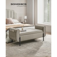SONGMICS Storage Bench with Armrests, Ottoman with Storage for Living Room, Storage Ottoman Bench for Bedroom, Entryway, Living Room, Steel Legs, Camel Brown ULOM072K03