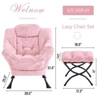 Welnow Lazy Chair With Ottoman Modern Lounge Accent Chair With Armrests And A Side Pocket Leisure Upholstered Sofa Chair Set