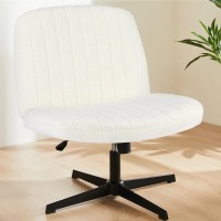 Sweetcrispy Office Chair No Wheels Armless Desk Chair No Wheels Cross Legged Office Chair Wide Swivel Teddy Fabric Home Office