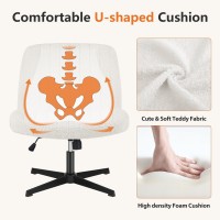 Sweetcrispy Office Chair No Wheels Armless Desk Chair No Wheels Cross Legged Office Chair Wide Swivel Teddy Fabric Home Office