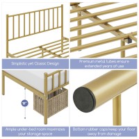 Yaheetech Full Size Bed Frame Metal Platform Bed Frame Mattress Foundation With Spindle Headboard & Footboard/No Box Spring Needed/14 Inch Underbed Storage/Firm Support & Easy Set Up Structure, Gold