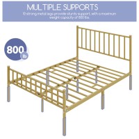 Yaheetech Full Size Bed Frame Metal Platform Bed Frame Mattress Foundation With Spindle Headboard & Footboard/No Box Spring Needed/14 Inch Underbed Storage/Firm Support & Easy Set Up Structure, Gold