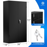 Greenvelly Metal Garage Storage Cabinet 72 Tall Storage Cabinet With 2 Doors And 4 Adjustable Shelves Steel Lockable Tool Ca