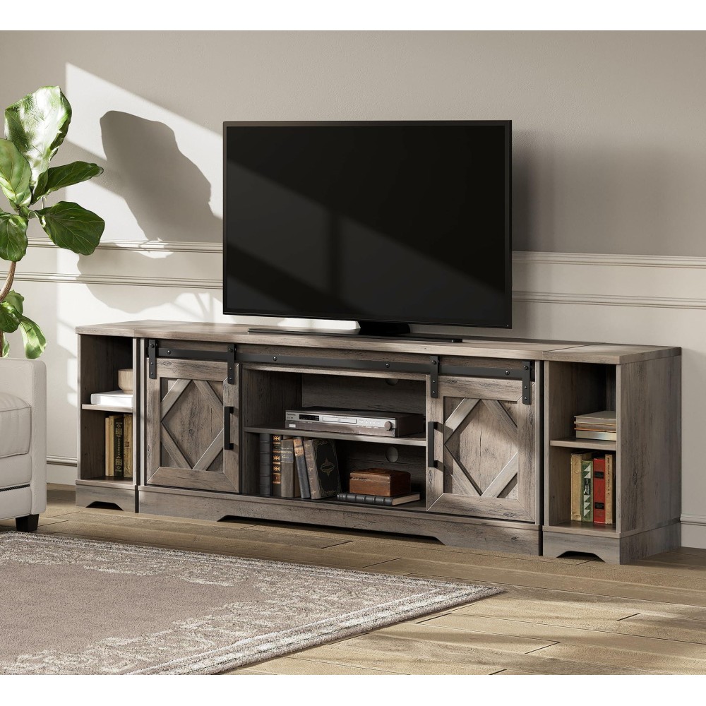 Wampat Modern Farmhouse Tv Stand For Up To 85 Tvs Wood Entertainment Center With Open Storage For Living Room Rustic Grey