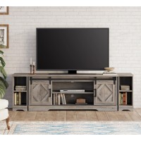 Wampat Modern Farmhouse Tv Stand For Up To 85 Tvs Wood Entertainment Center With Open Storage For Living Room Rustic Grey