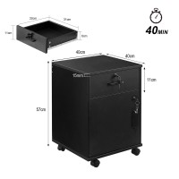 Ofcasa Mobile File Cabinet With Lockable Drawer & Door, Under Desk Cabinet With 360Swivel Wheels, Wooden Stationery Storage Cabinet For Legal/Letter / A4 Documents (Black)