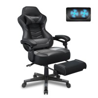 Elecwish Gaming Chairs With Massager, Computer Gamer Chair With Footrest For Adults High Back Reclining Ergonomic Computer Desk Chair With Armrest, Headrest And Lumbar Support Pu Leather (Grey)
