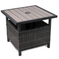 Sundale Outdoor Patio Umbrella Stand Table All Weather Small Wicker Side Table With Umbrella Hole 22 In Rattan Base Table With