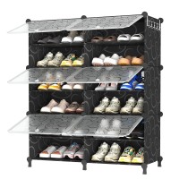 Awtatos Shoe Rack 6 Tier Shoe Storage Cabinet With Door 32 Pair Shoe Organizer Shelves For Closet Hallway Bedroom Entryway Bl