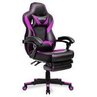 Elecwish Computer Gaming Chair With Footrest, High Back Gamer Chair Large Size Racing Style Ergonomic Adjustable Swivel Reclining Game Chair With Headrest And Lumbar Support Pu Leather Chair Purple
