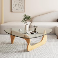 Midcentury Modern Coffee Table Triangle Glass Top Natural Wood Base Triangle Coffee Table For Living Room Patio Office Abstra