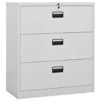vidaXL Light Gray Filing Cabinet Durable Steel Construction Modern Design Ample Storage 3Drawers Lock for Security Fully