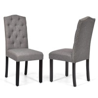 ERGOMASTER Dining Chairs Set of 2 with Anti-Slip Foot Dining Room Chair, Upholstered Fabric Kitchen Chair with Solid Wood Legs for Home Hotel Restaurant Meeting -Grey