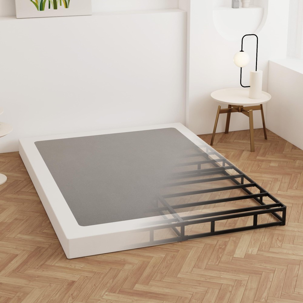 Maenizi Cal King Box Spring 4 Inch Low Profile Heavy Duty Metal Box Spring Bed Base With Fabric Cover Mattress Foundation Eas