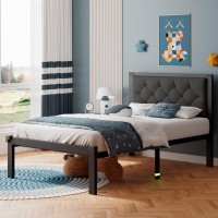 Ipormis Twin Metal Bed Frame Linen Platform Bed Frame With Button Tufted Headboard 12 Underbed Space Steel Slats Support E