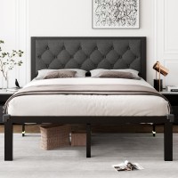 Ipormis Queen Metal Bed Frame Linen Platform Bed Frame With Button Tufted Headboard 12 Underbed Space Steel Slats Support