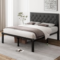 Ipormis Queen Metal Bed Frame Linen Platform Bed Frame With Button Tufted Headboard 12 Underbed Space Steel Slats Support