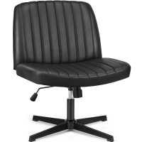 Olixis Cross Legged Armless Adjustable Swivel Padded Home Office Desk Chair No Wheels Black