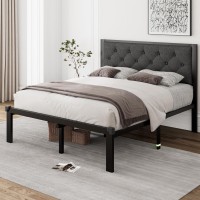 Ipormis Full Size Metal Bed Frame Linen Platform Bed Frame With Button Tufted Headboard 12 Underbed Space Steel Slats Suppo