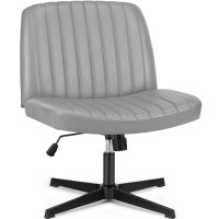 Olixis Cross Legged Armless Wide Adjustable Swivel Padded Home Office Desk Chair Silver