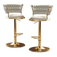 lirrebol Velvet Adjustable Bar Stools Set of 1/2/3/4 Swivel Counter Height Barstools with Back Modern Upholstered Bar Stool Chairs with Gold Base Footrest for Kitchen Island/Pub/Bar, Off White