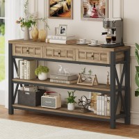 FATORRI Industrial Console Table for Entryway, Rustic Sofa Table with 3 Drawers for Living Room, Farmhouse Hallway Table and Couch Table Behind Sofa (54.72 Inch Long, Rustic Oak)