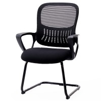 Ergonomic Office Chair No Wheels, Computer Gaming Chair With Arms, Sled-Base Home Office Desk Chair, Mid-Back Task Chair With Lumbar Support, Comfy Mesh Executive Chair