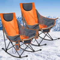 Suzile 2 Pcs Oversized Heated Camping Chair For Adults Folding Outdoor Rocking Heated Chairs With 3 Heat Levels Heavy Duty Portable Rocker Camp Chair Padded Recliner For Sport Outside Picnic Patio