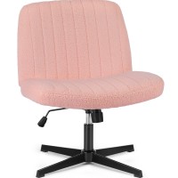 Olixis Crossed Legged Armless Adjustable Swivel Padded Home Office Desk Chair No Wheels Pink