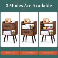 Yoobure Night Stand With Fabric Drawer Modern Nightstand Bedside Tables Mid Century Nightstands With Open Storage Shelf Wood