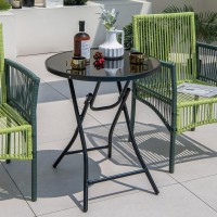 Giantex 23 Inch Round Bistro Table, Patio Folding Cocktail Table With Tempered Glass Tabletop, Heavy-Duty Metal Frame, Outdoor Portable Bistro Table For Deck, Backyard, Poolside
